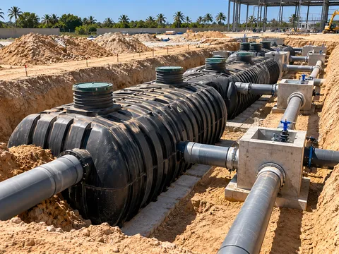 Cuves de stockage d’eau raccordées à un réseau d’irrigation