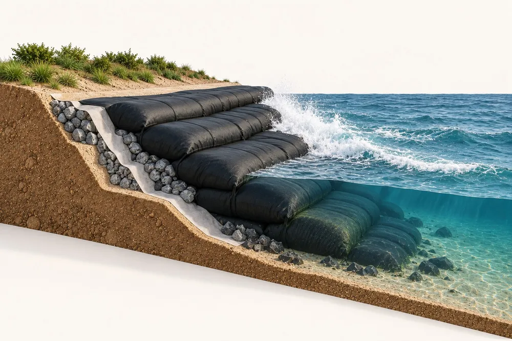 Coupe d'un ouvrage de défense du littoral